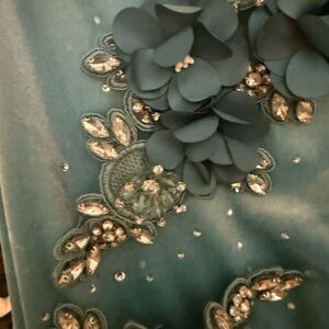 Teal Embellished Floral Dress